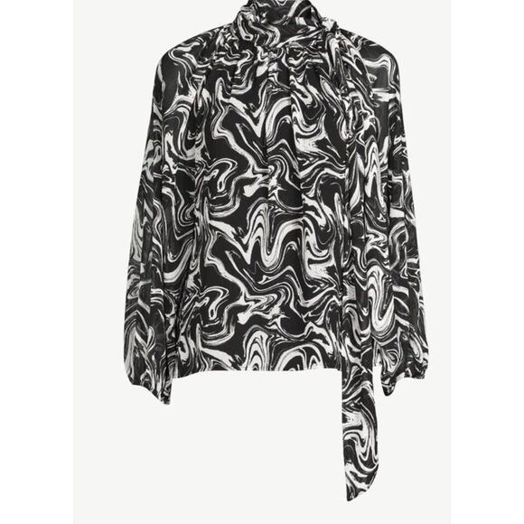 Scoop Tie Neck Blouse Retro Style Sheer Long Sleeve Women’s Size Small (4-6) - Picture 12 of 16